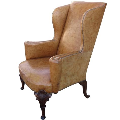 19th Century Georgian Style Leather Wing Chair, Walnut For Sale at 1stdibs