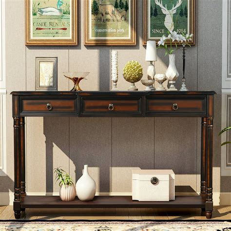 Entryway Table with Storage Drawer&Shelf, 52in Narrow Wooden Buffet ...