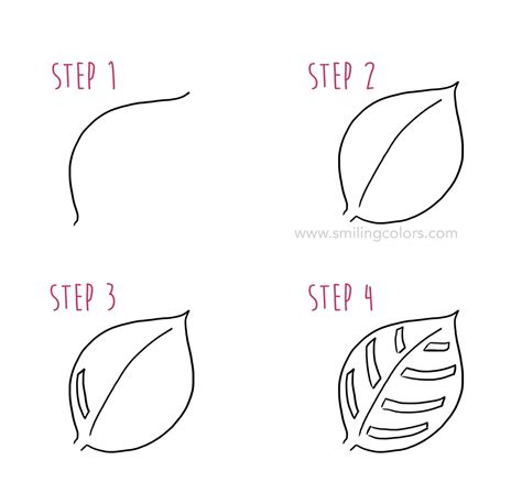 Leaf Drawing Step by Step 10 Simple Ways - Smiling Colors | Leaf ...