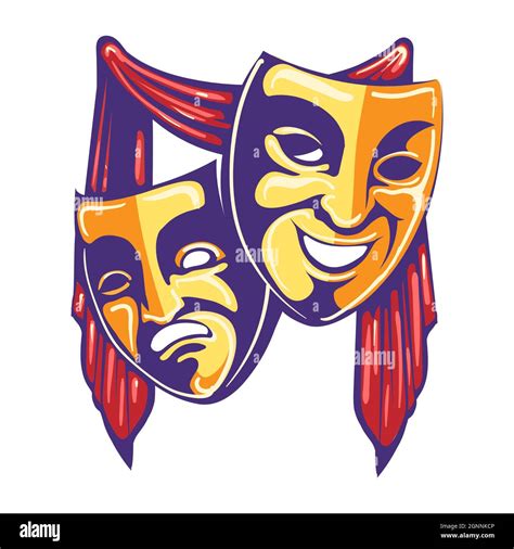 Emblem of Theater Masks Retro Emblem. Drama and Comedy Mask and curtain ...