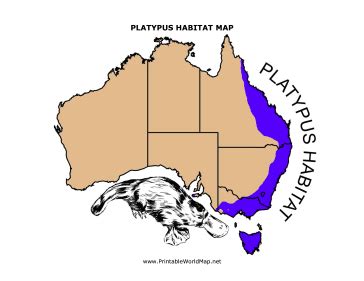 Platypus habitats throughout Australia are colored in blue within this ...