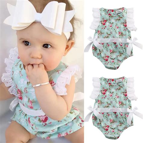 Cute Newborn Toddler Baby Girl Clothing Flower Bow Cute Clothes Lace ...