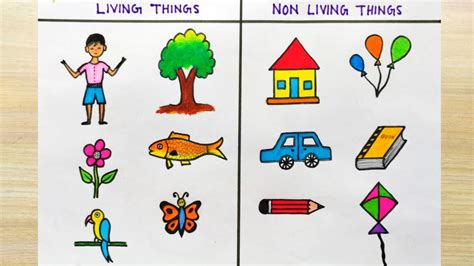 How to draw living and non-living things| Living things drawing easy ...