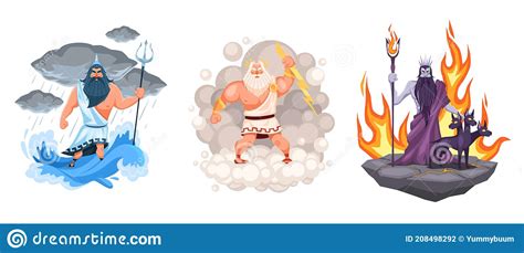 Three Ancient Greek Gods Hades Zeus And Poseidon Stock Illustration ...