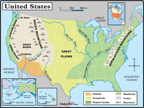 Map of the United States Showing Major Plains, Rivers, and Land Cover Areas