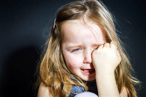 Crying Blond Little Girl with Focus on Her Tears Stock Image - Image of ...