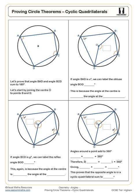 Proving Circle Theorems - Cyclic Quadrilaterals Worksheet | Fun and ...