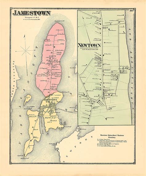 JAMESTOWN, Rhode Island 1870 Map