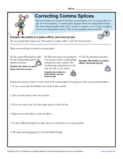 Correcting Comma Splices | Punctuation Worksheets