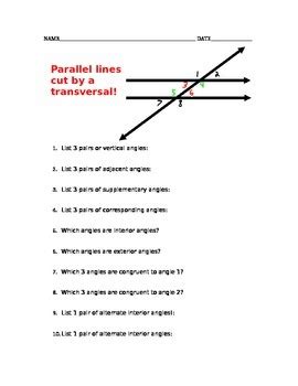 Parallel lines cut by a transversal vocabulary worksheet by Teaching Tank