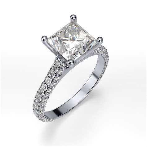 1.96ct. Round cut Natural Diamond Three Row Pave Diamond Engagement ...