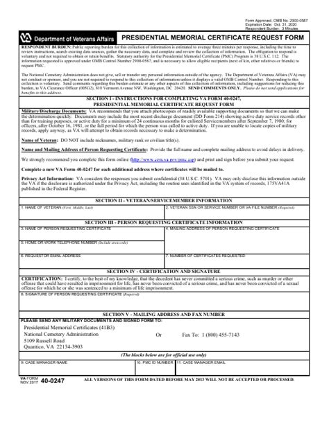 VA Form 40-0247 - Fill Out, Sign Online and Download Fillable PDF ...