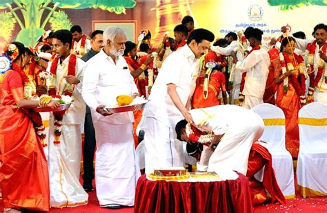 Tamil Nadu Chief Minister M K Stalin attends the mass marriage ceremony