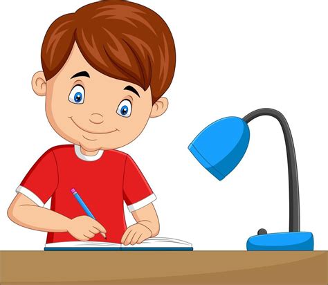 Cartoon little boy studying on the table 5151789 Vector Art at Vecteezy