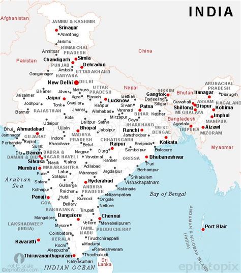 India cities map - India map with cities (Southern Asia - Asia)