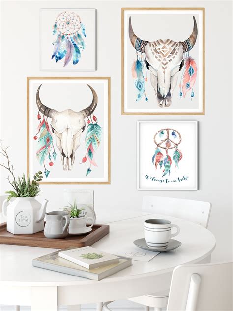 Animal Skull Wall Art Cow Skull Decor Set of 4 High Quality Hand ...