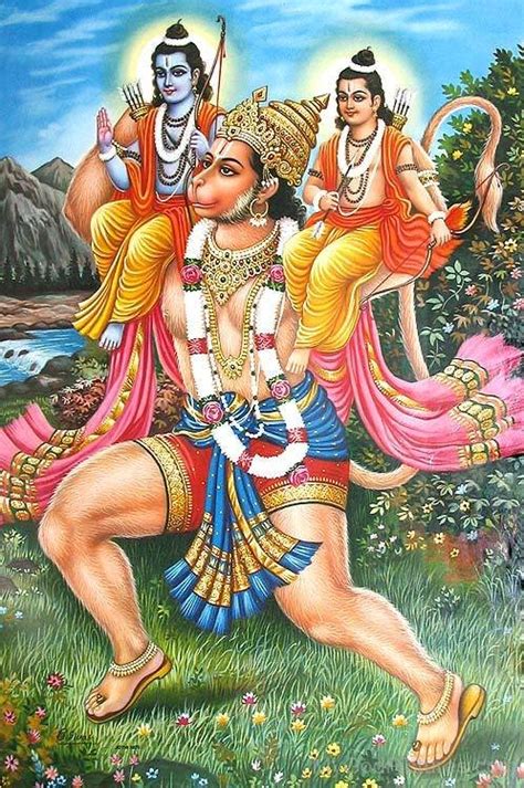 Lord Hanuman Carrying Lord Rama And Lord Lakshmana