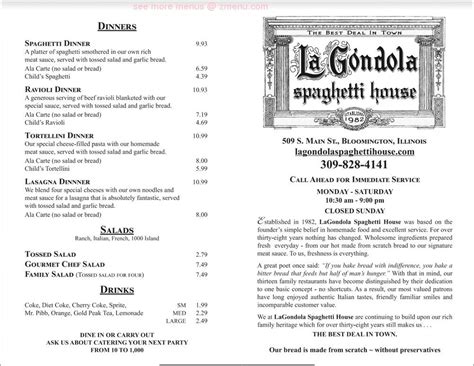 Online Menu of LaGondola Spaghetti House Restaurant, Morton, Illinois ...