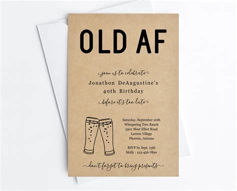 Funny Adult Birthday Invitation Template, Printable OLD AF Party Invite ...