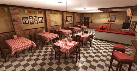 3D model Pizzeria Interior VR / AR / low-poly rigged animated | CGTrader