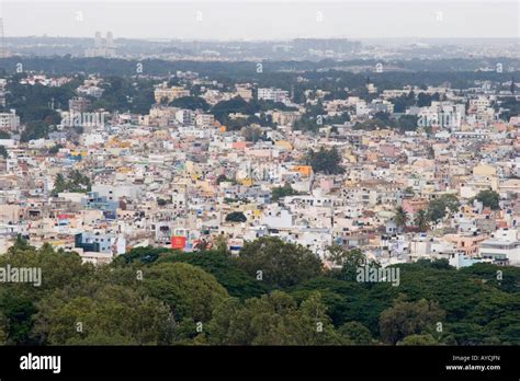 Aerial panoramic view over the garden city of Bangalore in Karnataka ...