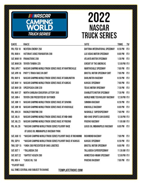 Nascar Printable Schedule