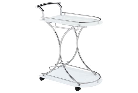 Modern 2-Shelve Chrome + White Rolling Kitchen Bar Cart With Wheels ...