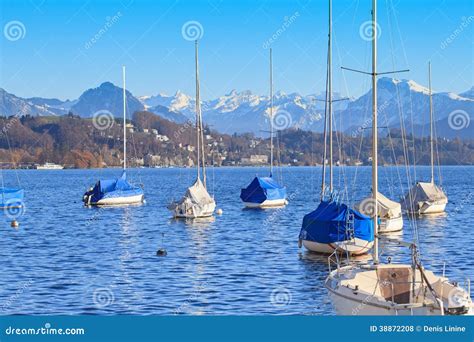 Lake Lucerne in Winter stock photo. Image of boat, alps - 38872208