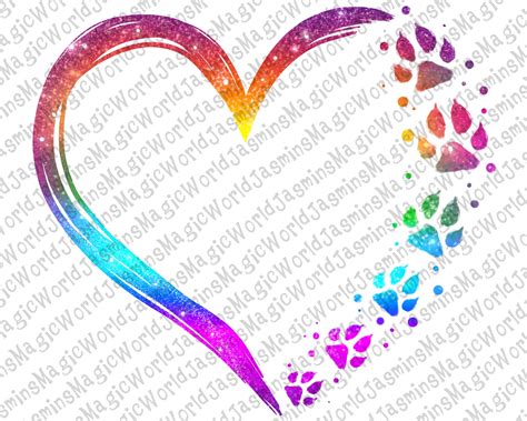 Colorful Heart Paw Print Pngdog Lovers Paw Png Heart Paw - Etsy UK