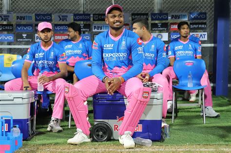 Sanju Samson enjoys a quiet moment in the Rajasthan Royals dugout ...