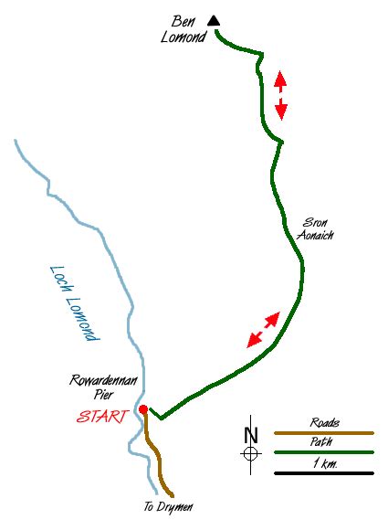 Ben Lomond from Rowardennan Pier | walk route map