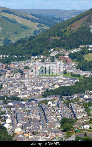 View over town of Abertillery Blaenau Gwent South Wales UK GB EU Stock ...