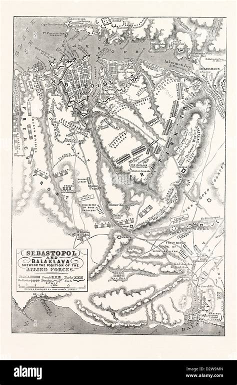 THE CRIMEAN WAR: MAP OF SEBASTOPOL AND BALAKLAVA SHOWING THE POSITION ...