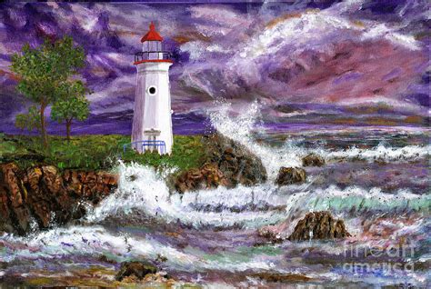 Lighthouse In Storm Painting Painting by Timothy Hacker - Pixels