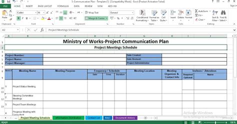 Project Communication Plan Excel Template - Software engineering