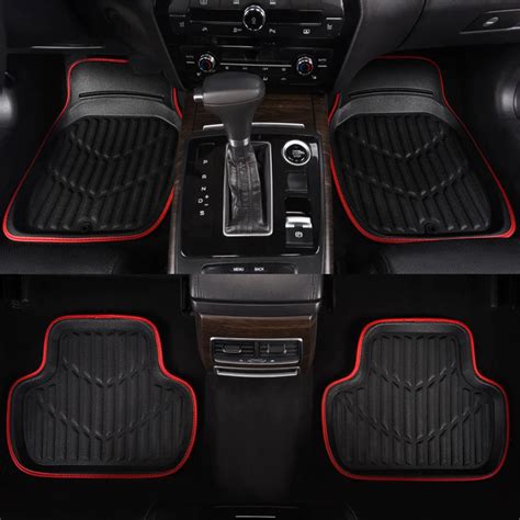 Car pass Universal Car Floor Mat Red Pu Leather Front Rear Waterproof ...