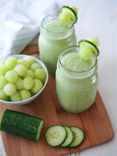 This cucumber melon smoothie is just lightly sweet and has a definitive ...