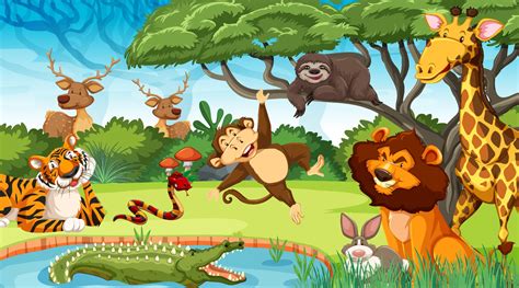 Wild animals in the jungle 2145663 Vector Art at Vecteezy