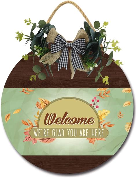 Eveokoki 11" Round Wood Welcome We Are Glad You Are Here Sign Front ...