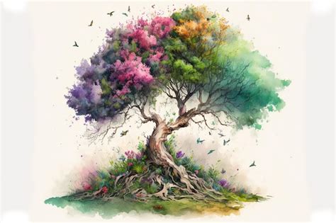 Premium Photo | The tree of life in colorful spring watercolor painting ...