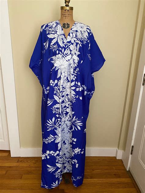 Vintage Hawaiian Mumu Dress, 1960s Hawaiian Dress, Blue and White ...