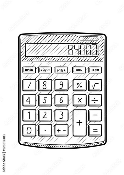 Calculator illustration, drawing, engraving, ink, line art, vector ...