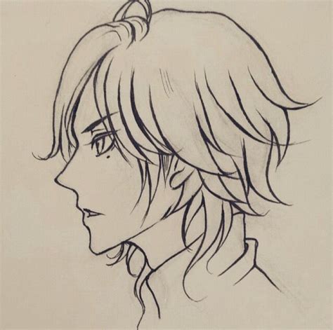 a drawing of a woman's head with long hair and bangs, looking to the side