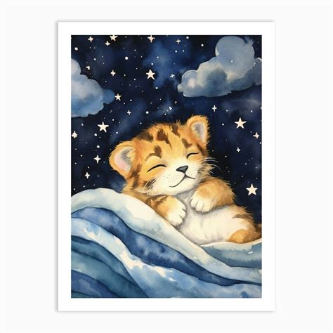 Baby Tiger Cub 2 Sleeping In The Clouds Art Print by Scribble Studio - Fy