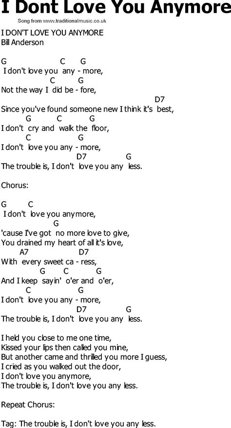 Old Country song lyrics with chords - I Dont Love You Anymore