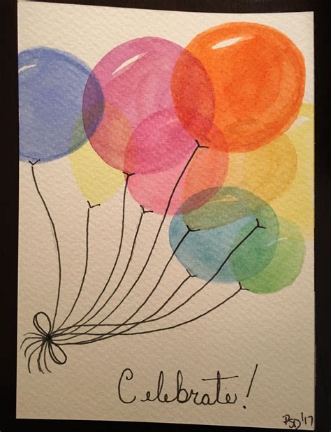 Birthday Balloon watercolor card | Watercolor birthday cards ...