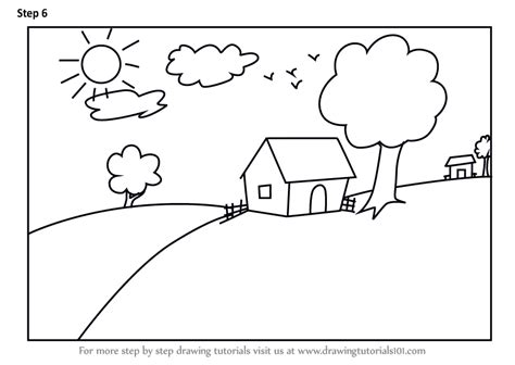 How to Draw a House Scenery for Kids (Scenes) Step by Step | Scenery ...