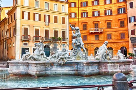 Famous Piazza Navona with the Fountain of Neptune, Rome, Italy Royalty ...