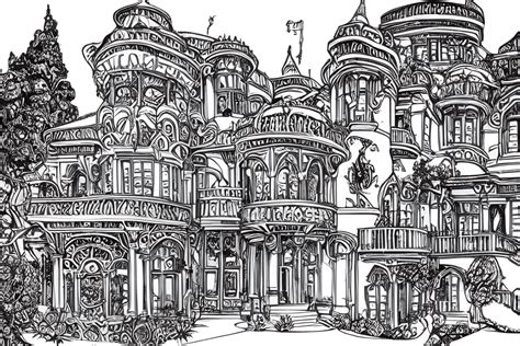 Fantasy Mansion Coloring Book Graphic · Creative Fabrica