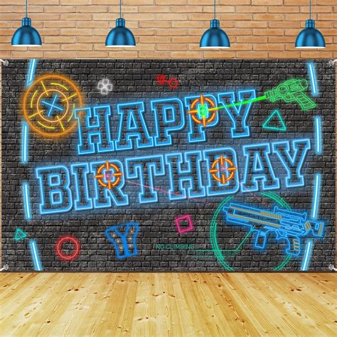 Buy Laser Tag Backdrops Neon Happy Birthday Banner Happy Birthday ...